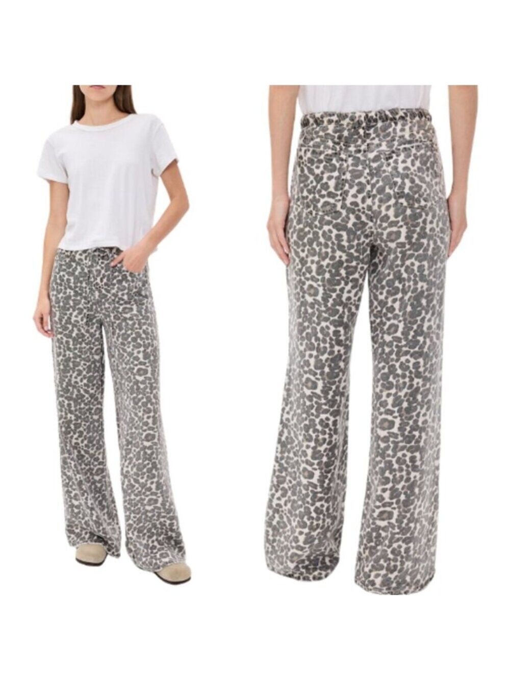 NEW Splendid Lounge Leopard Wide Leg Lounge Denim Jeans Gray White Size: Large - Picture 1 of 6